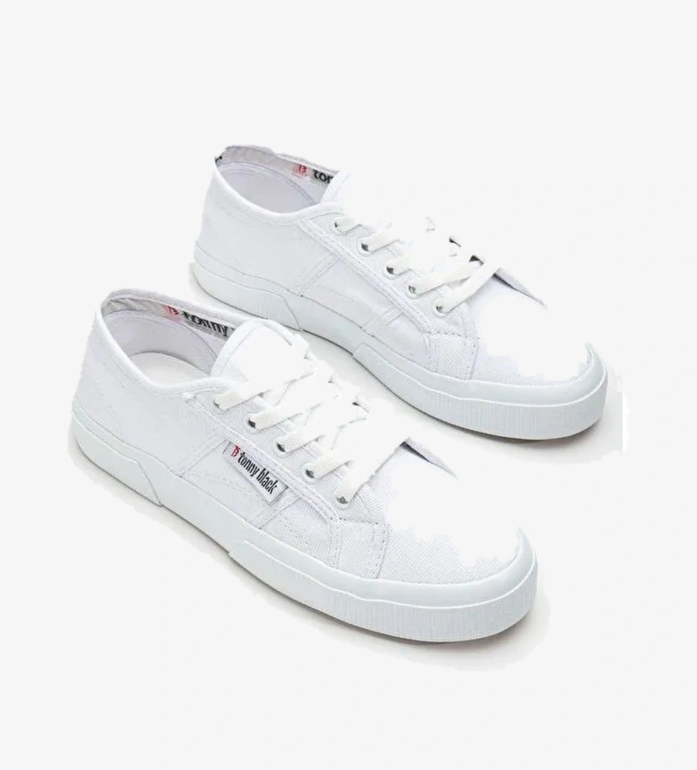 Kadın Beyaz Rahat Kalıp Krep Taban Bağcıklı Keten Günlük Ayakkabı