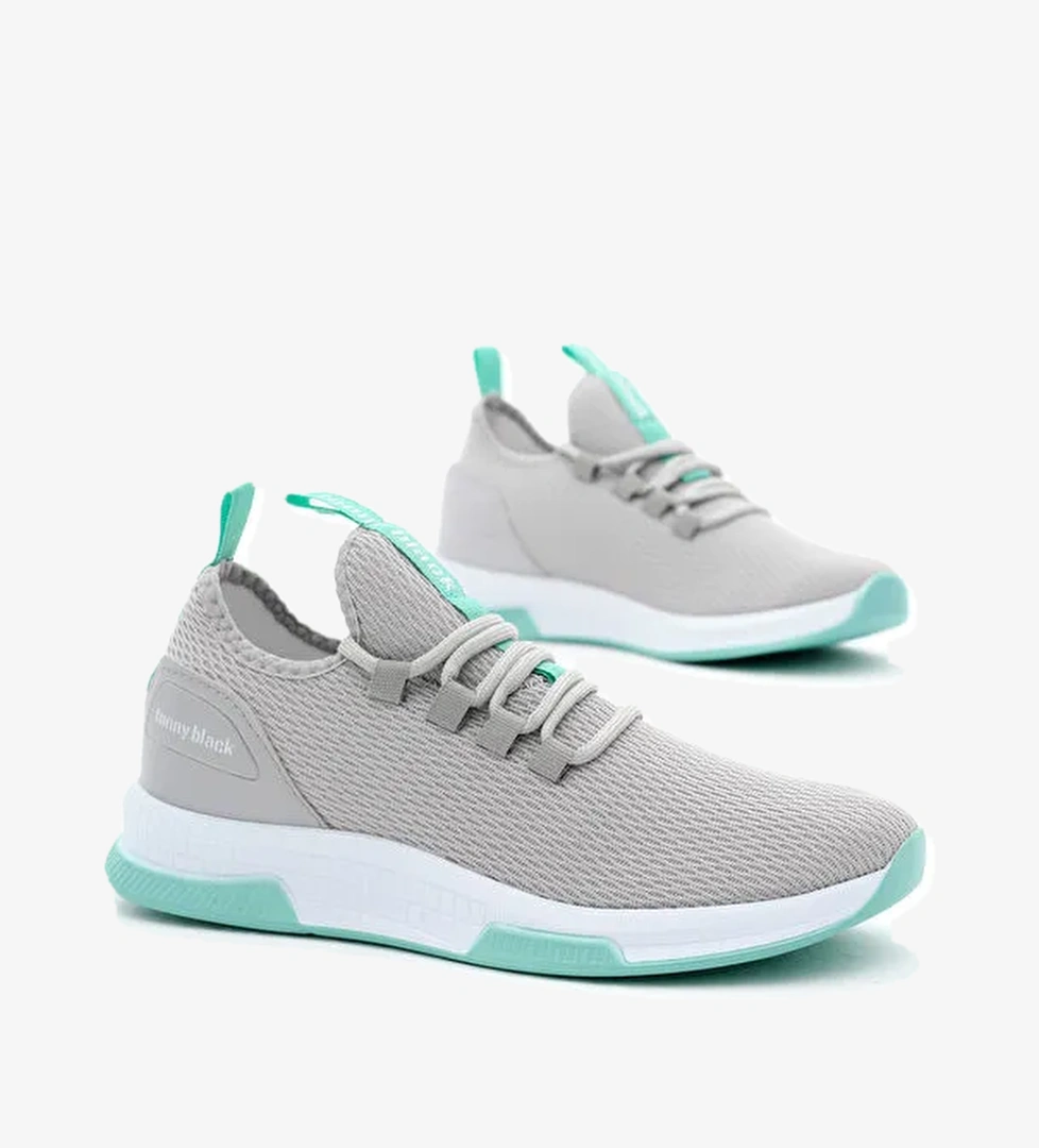 Unisex Gri Yeşil Nefes Alabilen Kumaş Poli Taban Bağcıklı Spor Ayakkabı