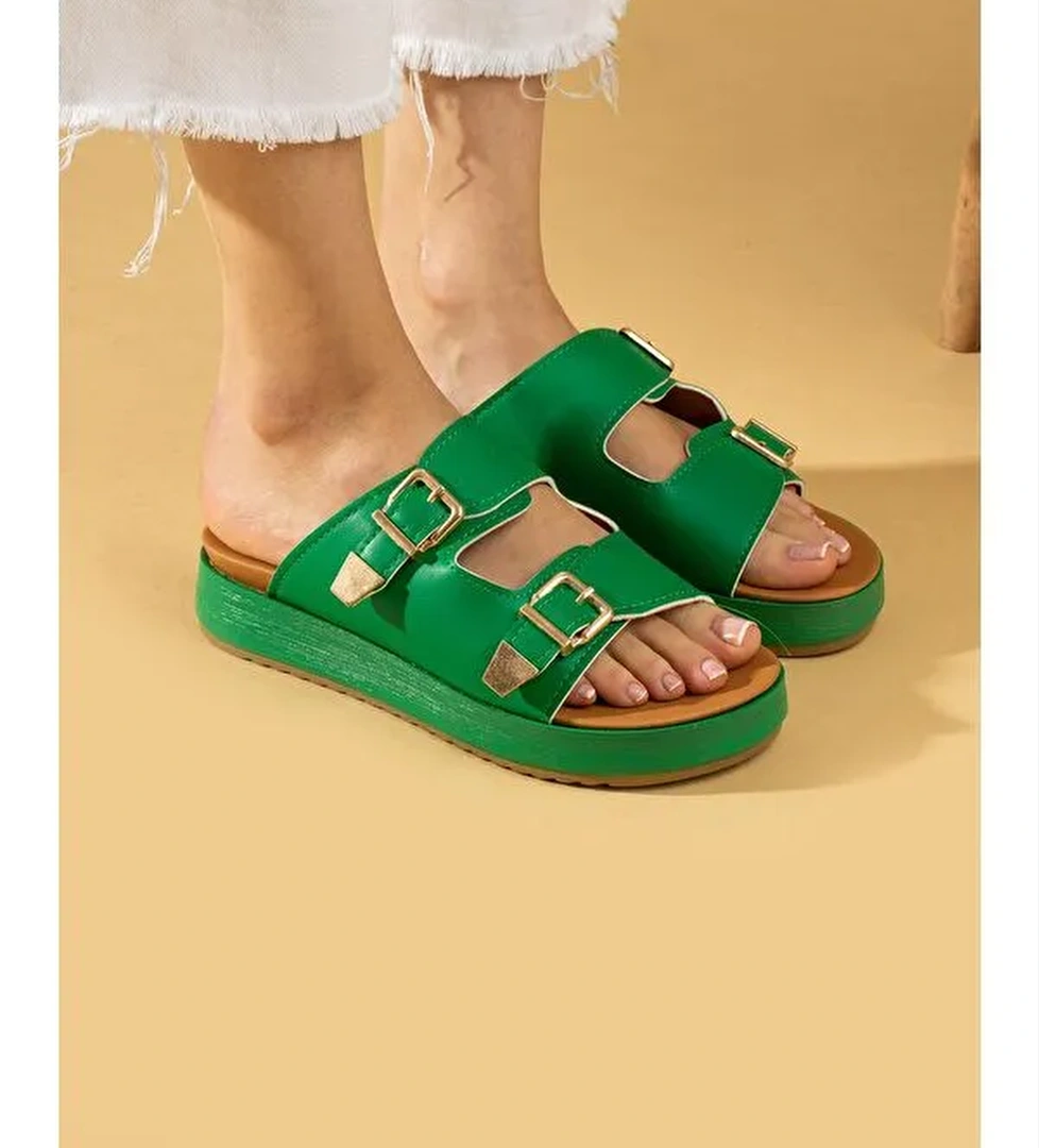 Çift Gold Tokalı Comfort Taban Kadın Terlik