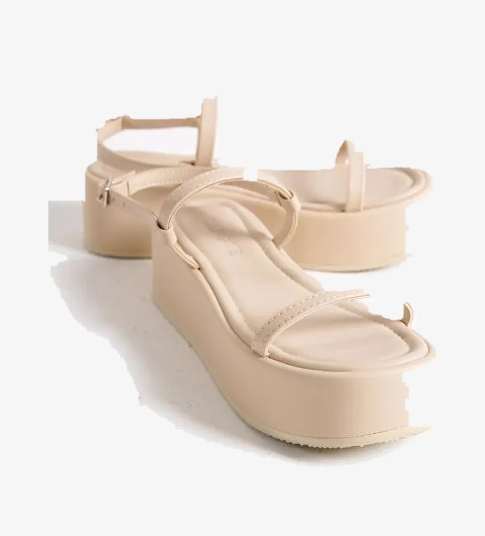 İnce Çift Bantlı Dolgu Topuklu Kadın Flatform Sandalet - Görsel 1