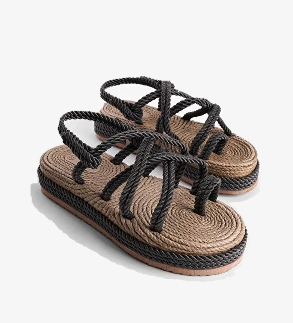 Dolgu Topuk İpli Kadın Sandalet - Görsel 1