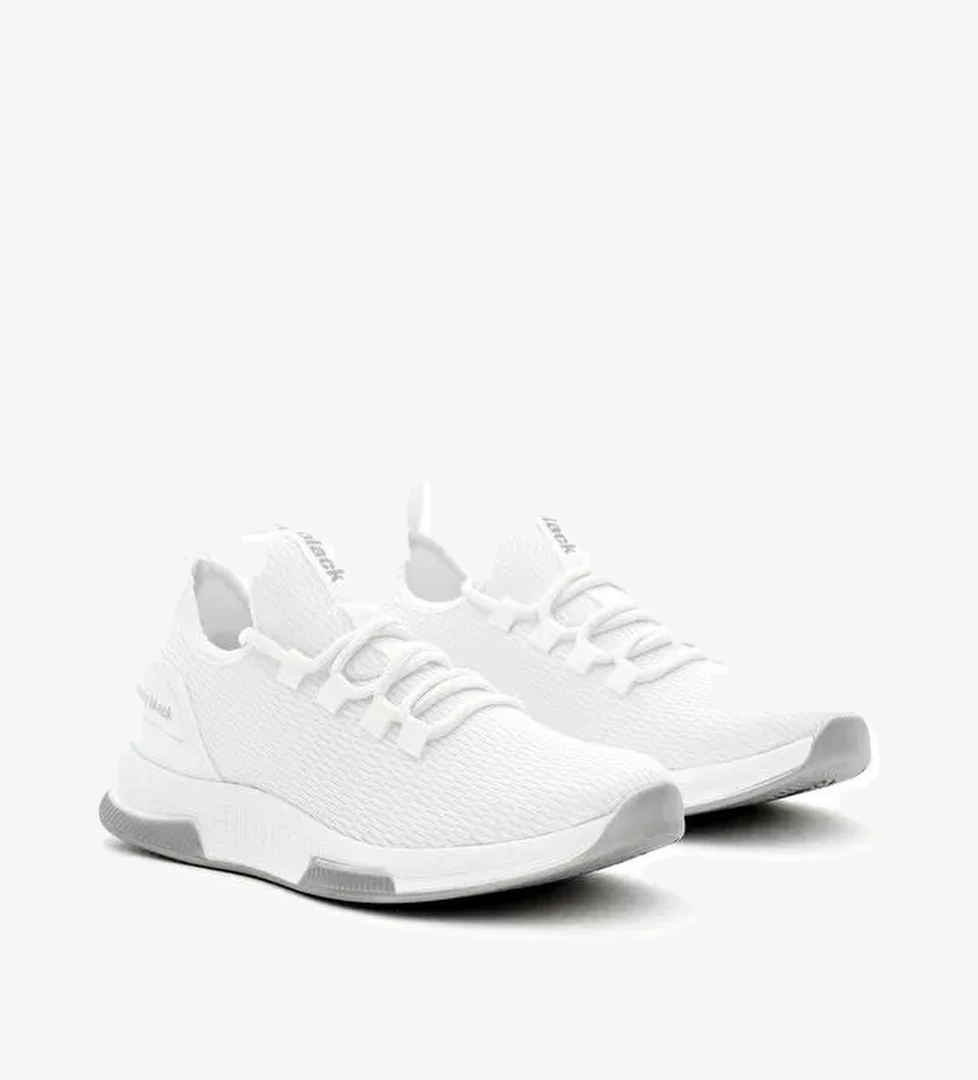 Unisex Beyaz Nefes Alabilen Kumaş Poli Taban Bağcıklı Spor Ayakkabı