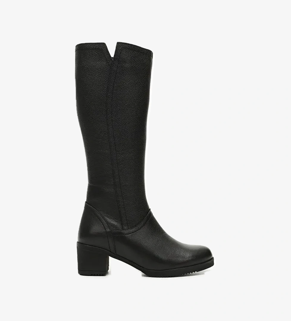 KOYU SİYAH Hakiki Deri Yuvarlak Burun Kauçuk Taban Topuklu Fermuarlı Kadın Günlük Çizme 46529 - Görsel 1