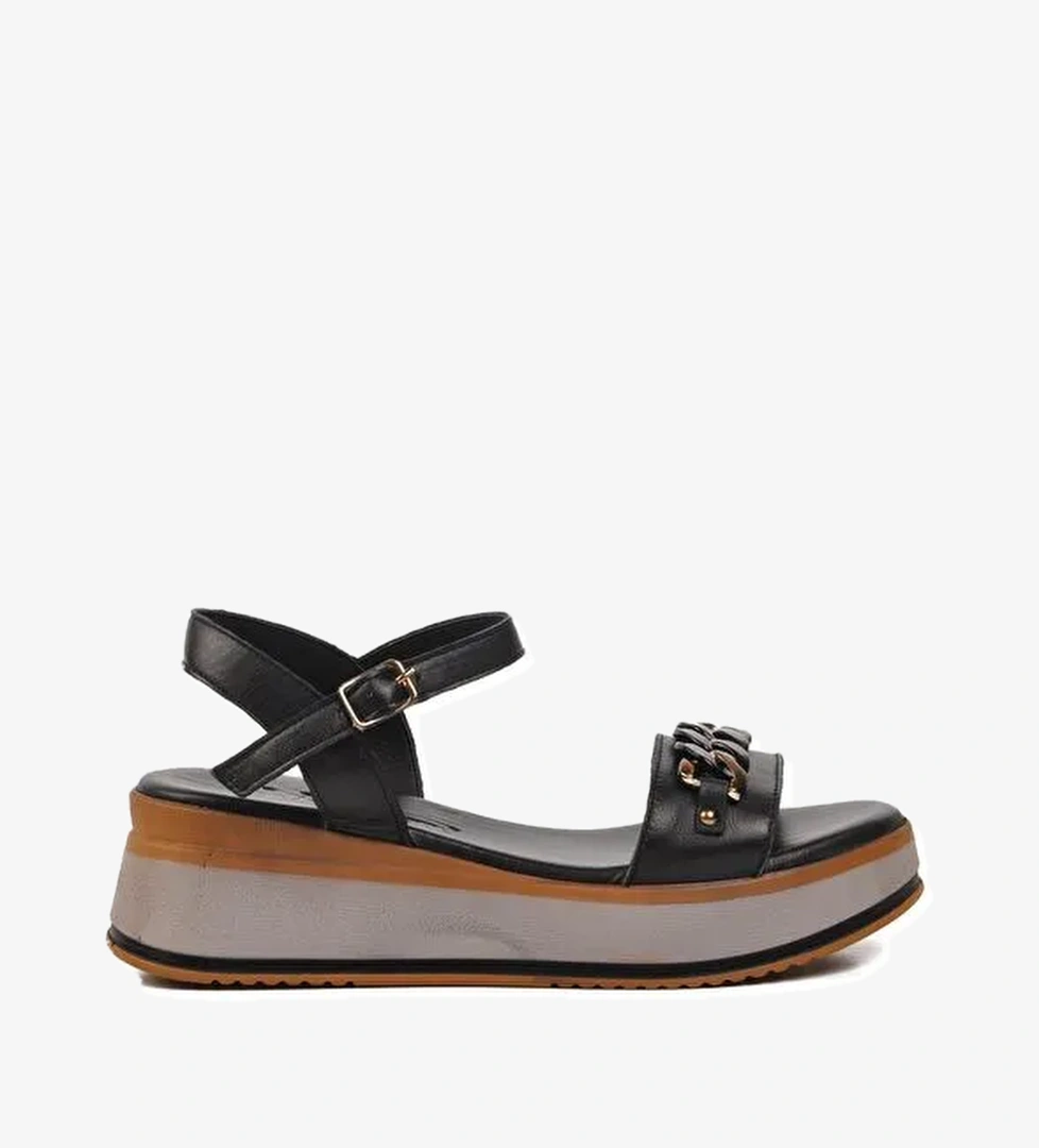 Siyah Hakiki Deri Kadın Sandalet 9716 - Görsel 1