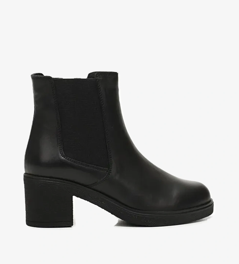 SİYAH MELANJ Hakiki Deri Yuvarlak Burun Topuklu Kadın Günlük Chelsea Bot 51488 - Görsel 1