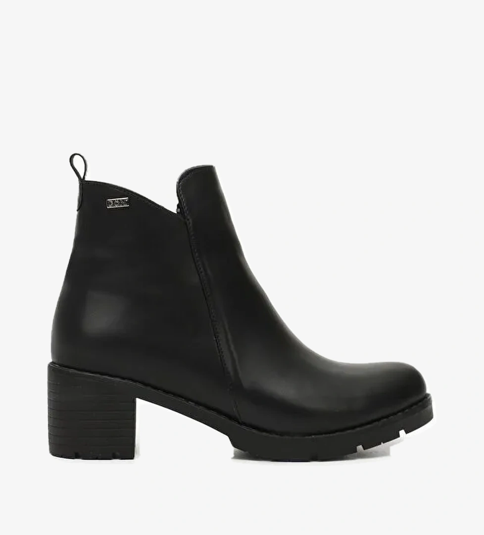 SİYAH MELANJ Topuklu Yuvarlak Burun Fermuarlı Kadın Günlük Bot 35201