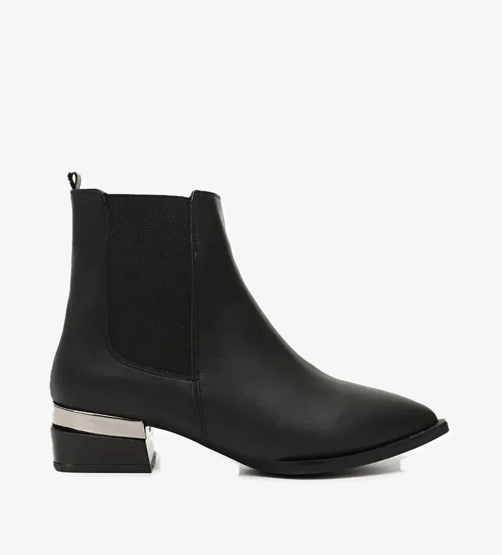 SİYAH MELANJ Sivri Burun Kısa Topuklu Fermuarlı Lastikli Kadın Bot 35675 - Görsel 1