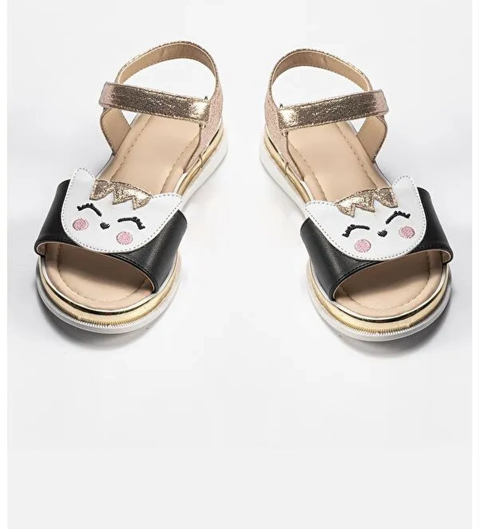 Gold 3D Simli Kız Sandalet - Görsel 1