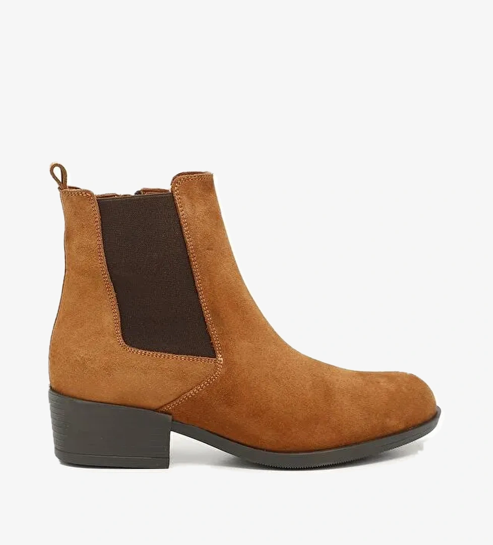 TABA KAHVE MEL. Hakiki Deri Kauçuk Taban Topuklu Lastikli Kadın Chelsea Bot 52488