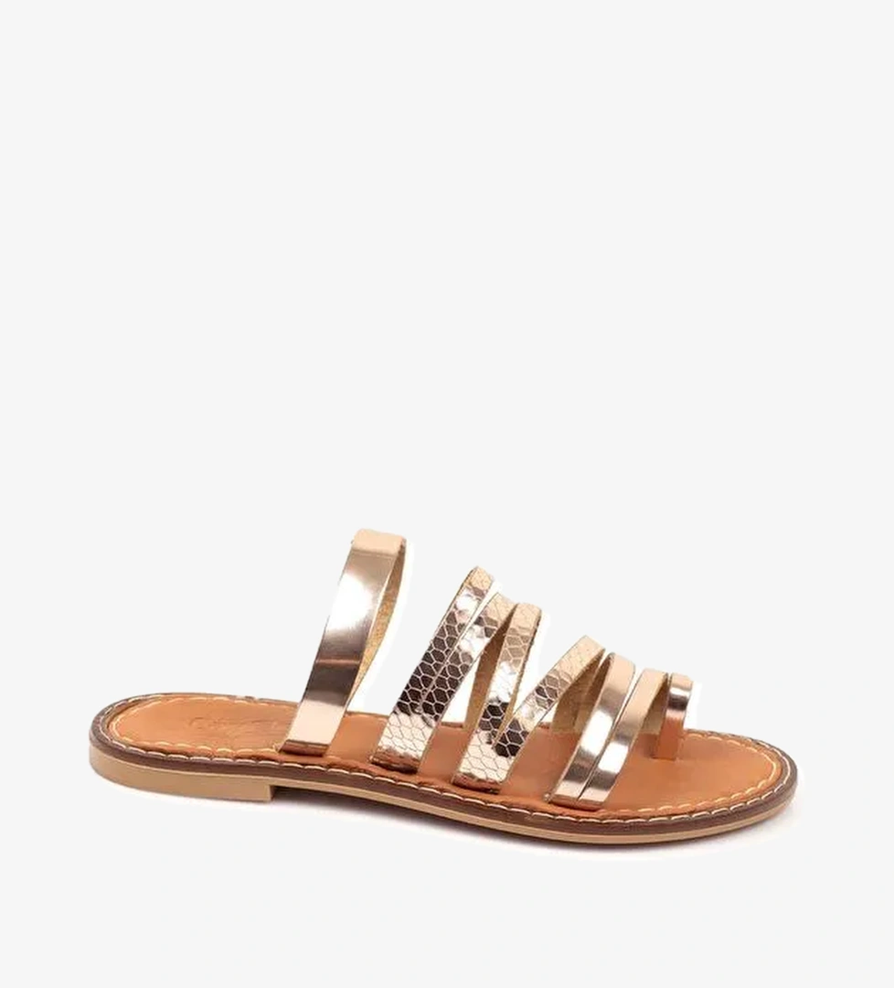 Baş Parmak Detaylı Bantlı Kadın Deri Terlik - Görsel 1