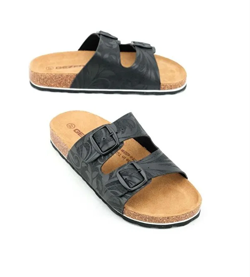 Kadın Yazlık Tasarım Suni Deri Mantar Taban İki Toka Ayarlanabilir Terlik - Görsel 1