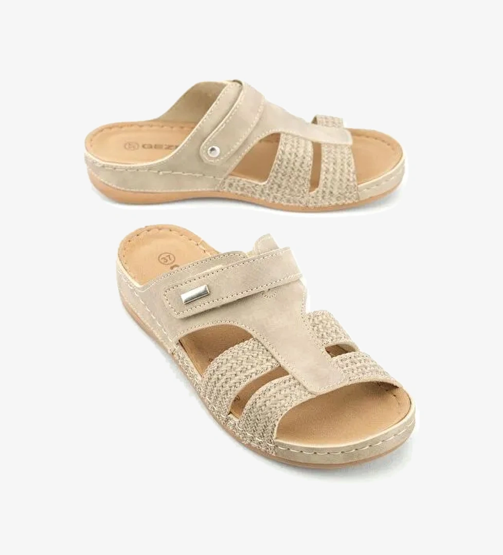 Yazlık Kadın Suni Deri Rahat İç Taban Tek Cırtlı Kemer Ayarlanabilir Günlük Terlik - Görsel 1