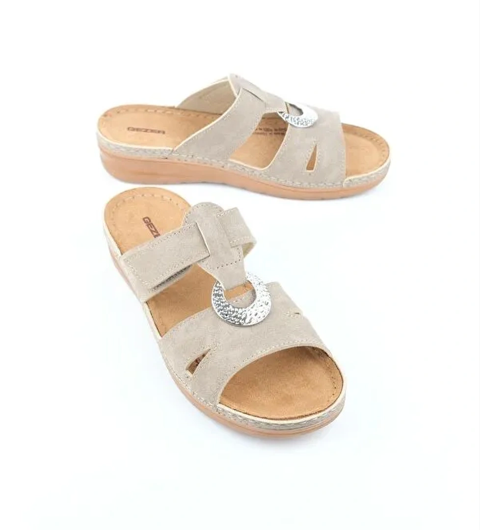 Yazlık Kadın Suni Deri Koleksiyon Cırtlı Ayarlanabilir Terlik - Görsel 1