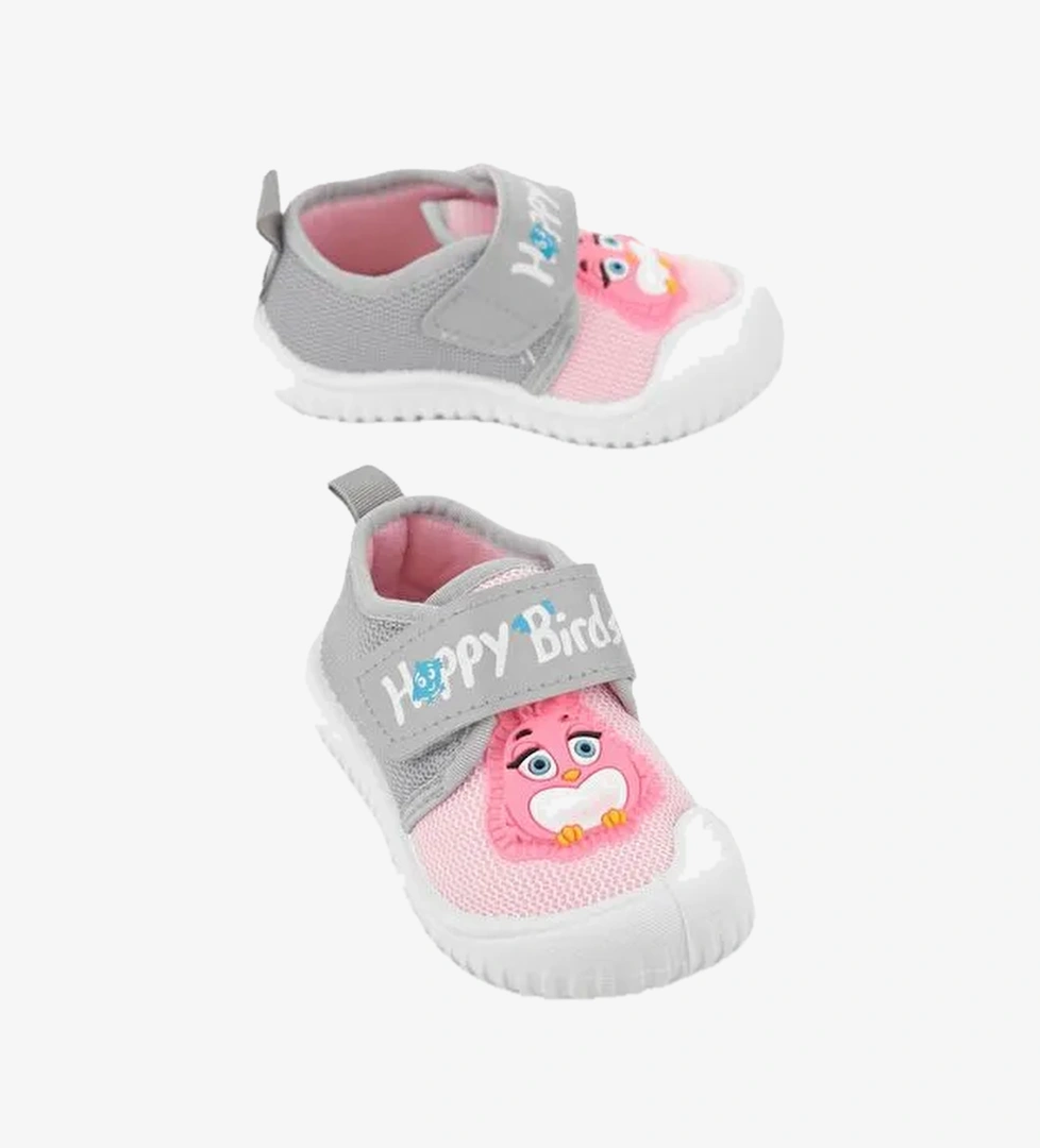 Yazlik Keten Kiz Bebe Happy Birds Cirtli Ayarlanabilir Ayakkabi