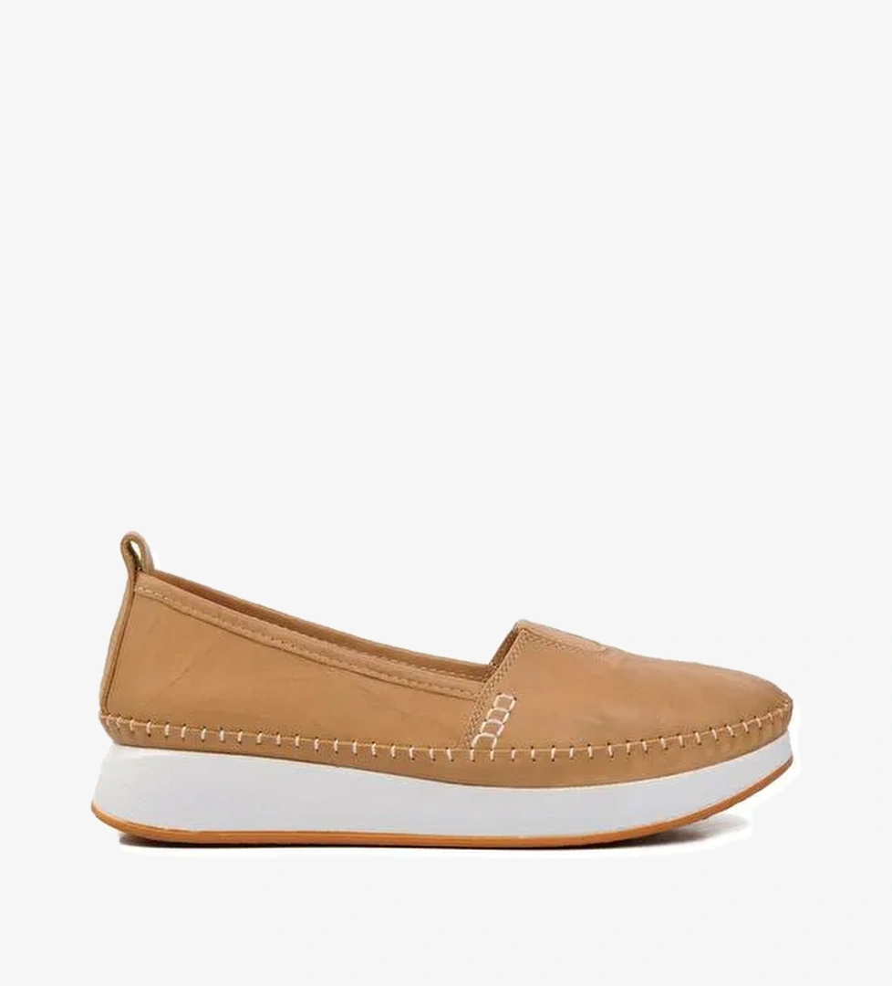 Bej Hakiki Deri Anatomik Kadın Casual Ayakkabı 24075