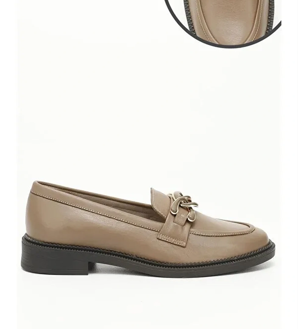 Hakiki Deri Yuvarlak Burun Loafer Tokalı Kadın Günlük Ayakkabı 24272