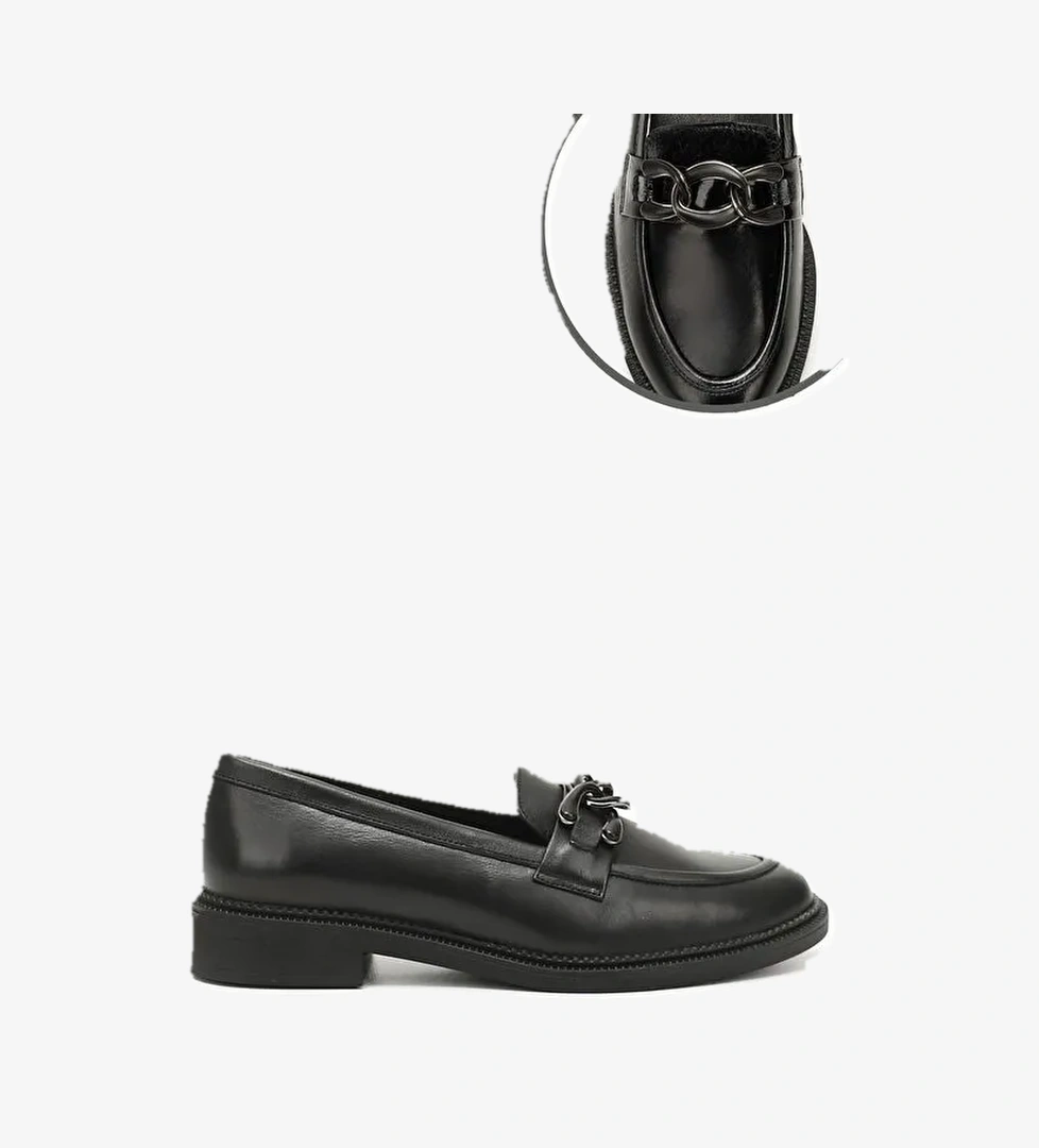 Hakiki Deri Yuvarlak Burun Loafer Tokalı Kadın Günlük Ayakkabı 24272