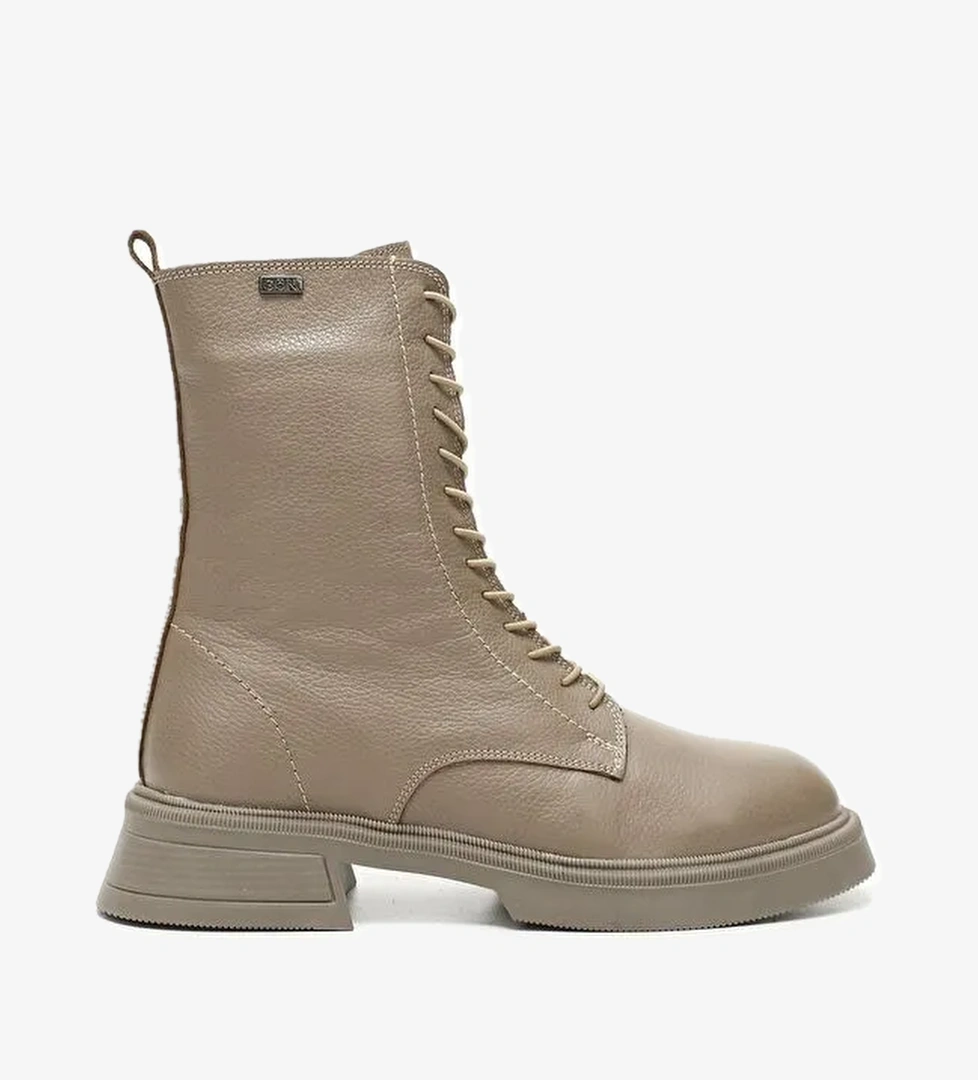 Gonderi(r) Siyah Gonderi(r) Hakiki Deri Yuvarlak Burun Termo Taban Bağcıklı Fermuarlı Kadın Postal Bot 51455