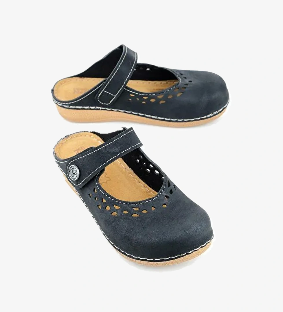 Yazlık Kadın İç Tabanı Hakiki Deri Cırt Cırtlı Terlik