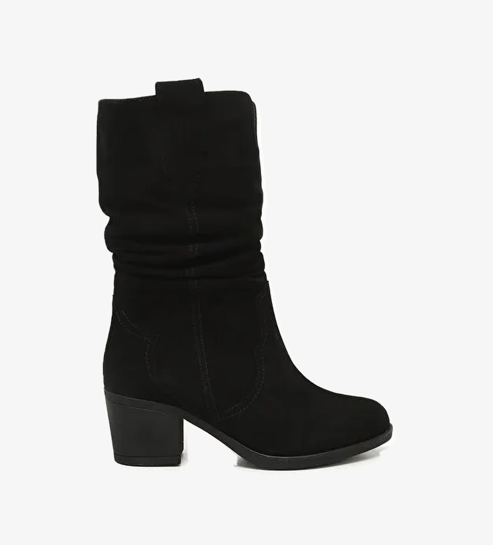 KOYU SİYAH Hakiki Deri Topuklu Körüklü Kadın Günlük Çizme 47531