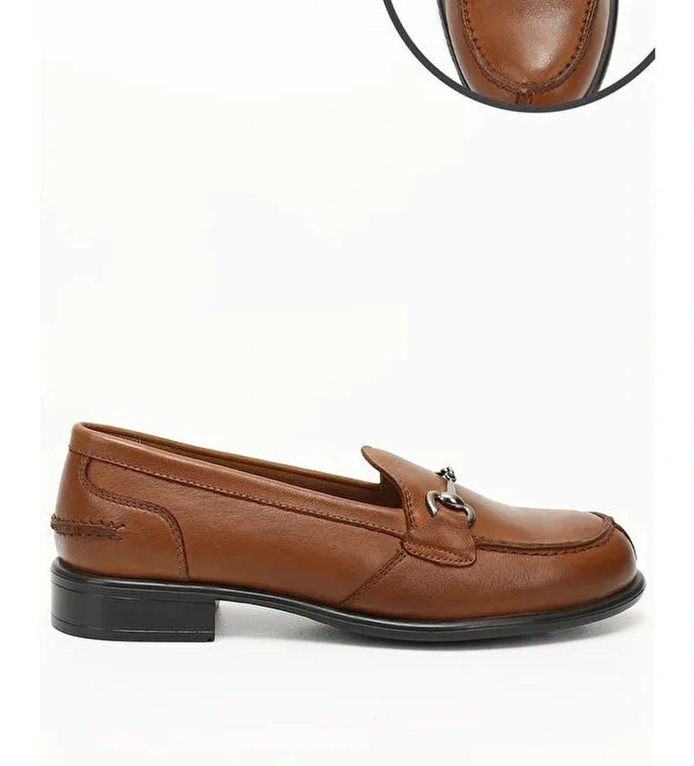 Kadın TABA Tokalı Hakiki Deri Loafer Ayakkabı - Görsel 1