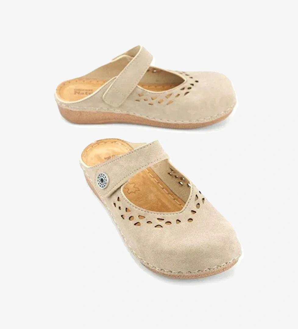 Yazlık Kadın İç Tabanı Hakiki Deri Cırt Cırtlı Terlik - Görsel 1