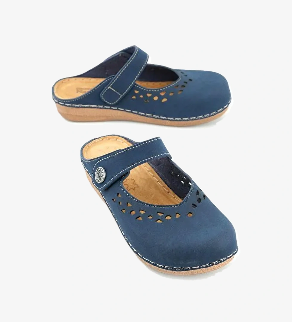 Yazlık Kadın İç Tabanı Hakiki Deri Cırt Cırtlı Terlik