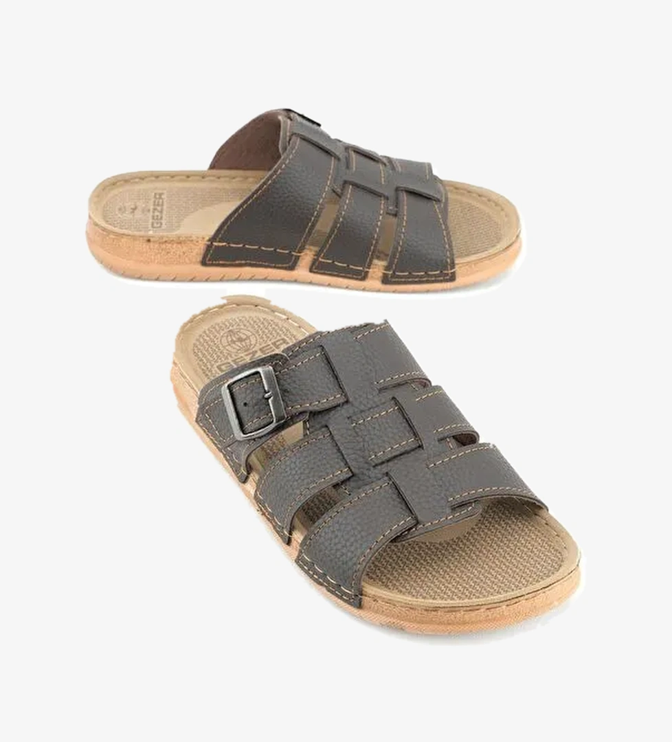 Erkek Yazlık Tek Toka Suni Deri Ayarlanabilir Günlük Terlik