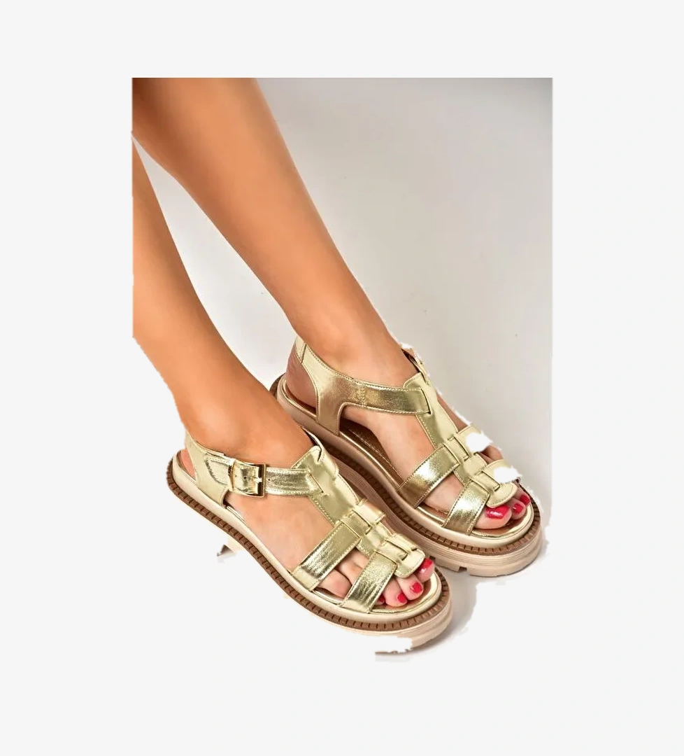 S4373020 Altın Kadın Sandalet - Görsel 1