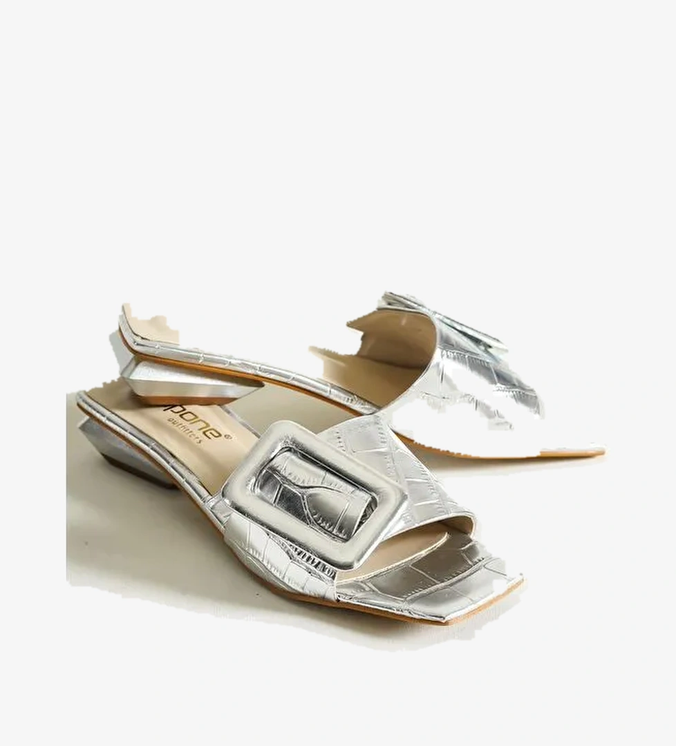 Kısa Topuklu Tokalı Rugan Kroko Kadın Terlik - Görsel 1