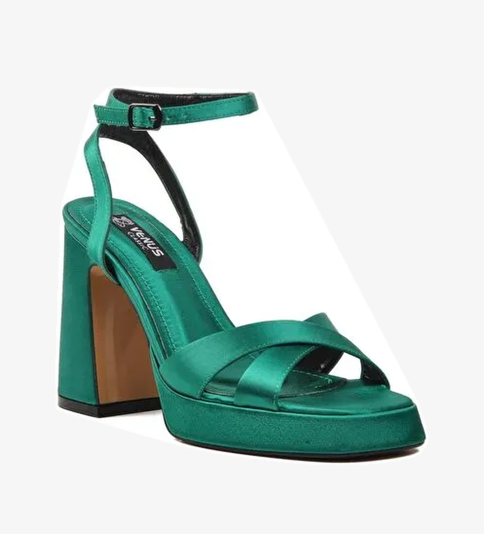 Yeşil Saten Kadın Abiye Ayakkabı 23101322Y