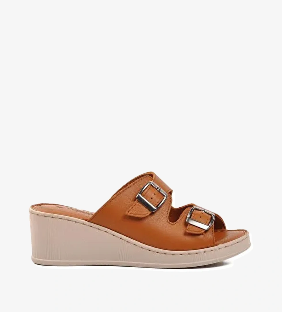 Taba Hakiki Deri Kadın Dogu Topuk Terlik 9205