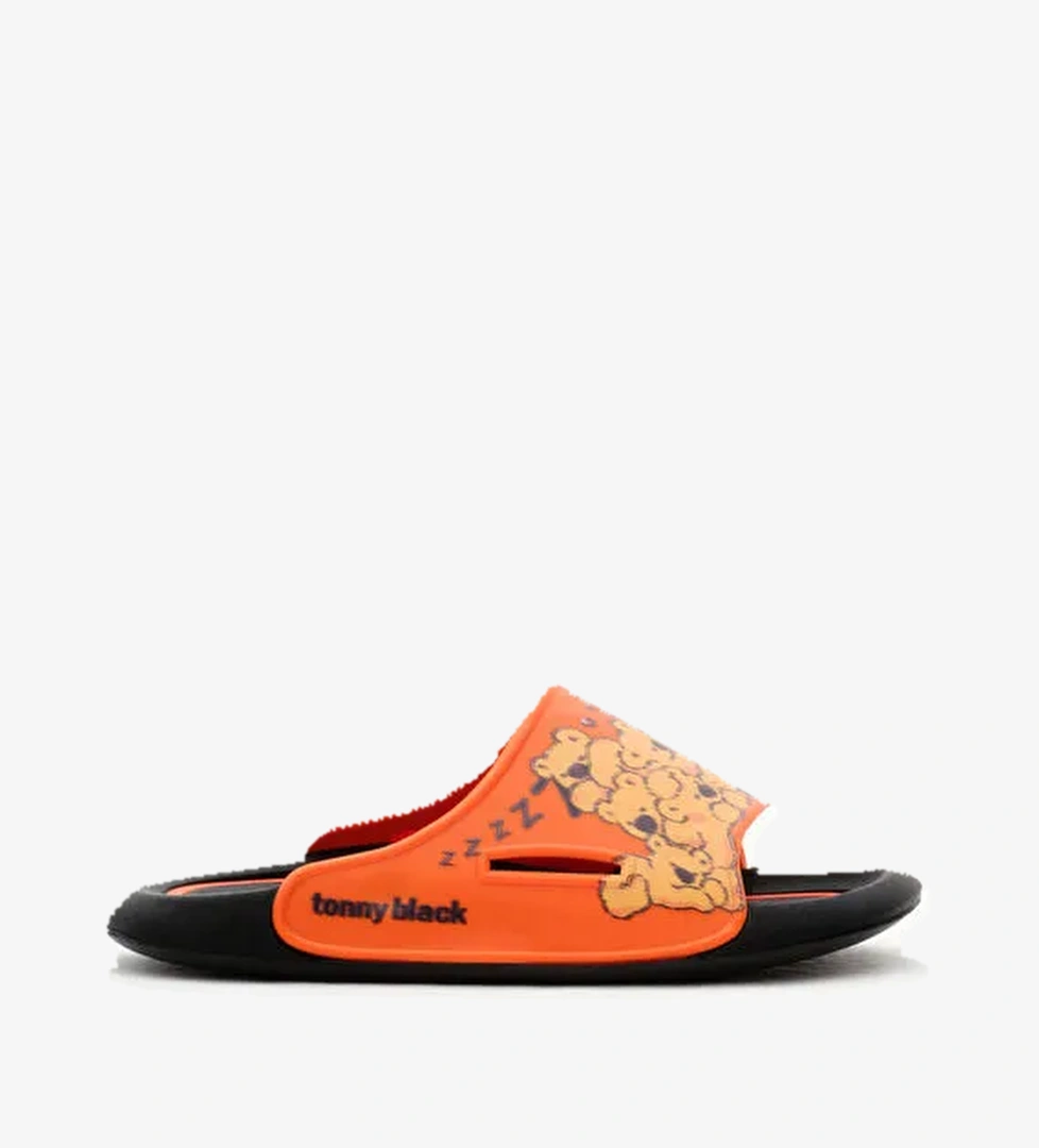 Çocuk Unisex Oranj Poli Taban Ayıcık Desenli Terlik