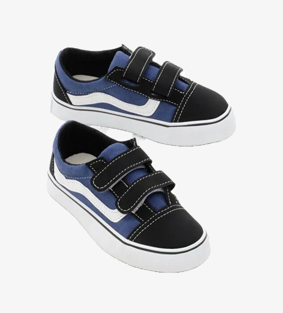 Çocuk Unisex Jean Mavi Kauçuk Taban Keten Cırtlı Spor Ayakkabı