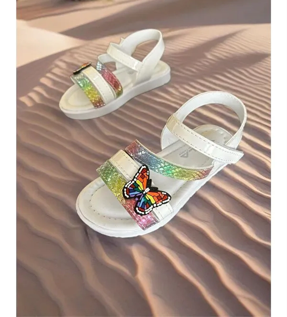 Momos Kelebek Figürlü Hologram Desenli Kız Çocuk Sandalet