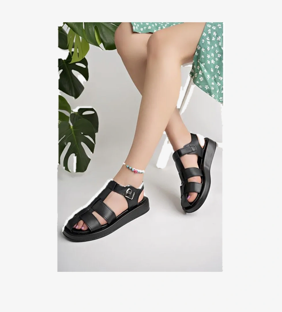 DOSSİ Dolgu Topuklu Bilekten Bağlamalı Tokalı Kadın Sandalet