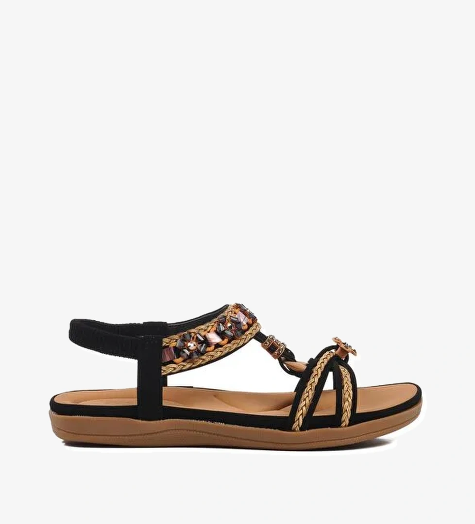 Siyah Hakiki Deri Kadın Sandalet 9636 - Görsel 1