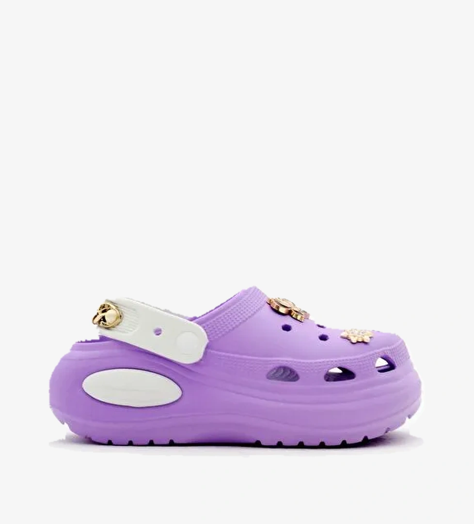 Kadın Lila Beyaz Çıkartılabilir Taban Zincir Detaylı Yüksek Taban Eva Sandalet - Görsel 1