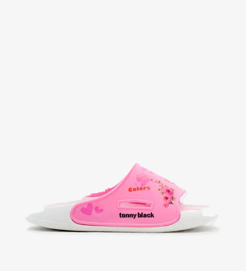 Kız Çocuk Pembe Poli Taban Çiçek Desenli Terlik