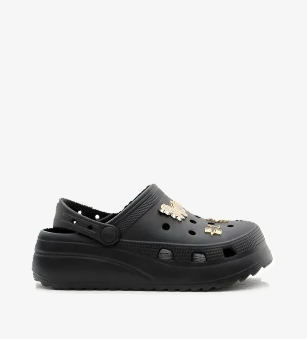 Kız Çocuk Siyah Önü Aksesuarlı Yüksek Taban Eva Sandalet