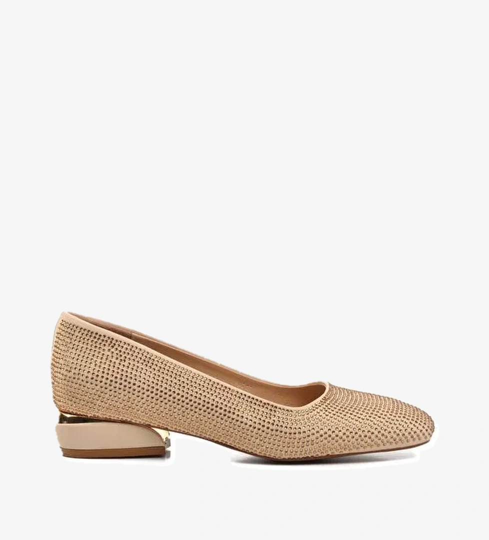 Bej Taşlı Kadın Abiye Ayakkabı K25D02 - Görsel 1