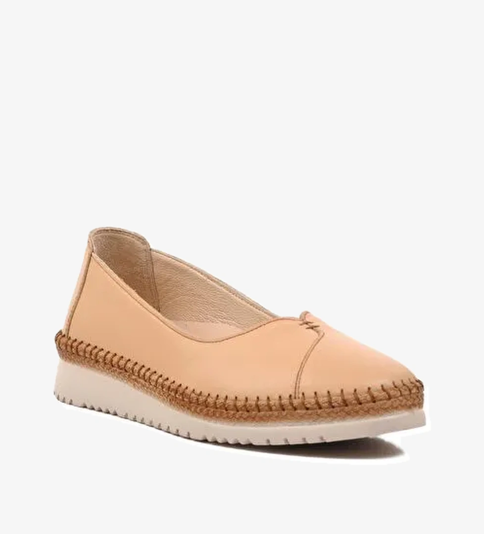 Bej Hakiki Deri Kadın Casual Ayakkabı 241737 - Görsel 1