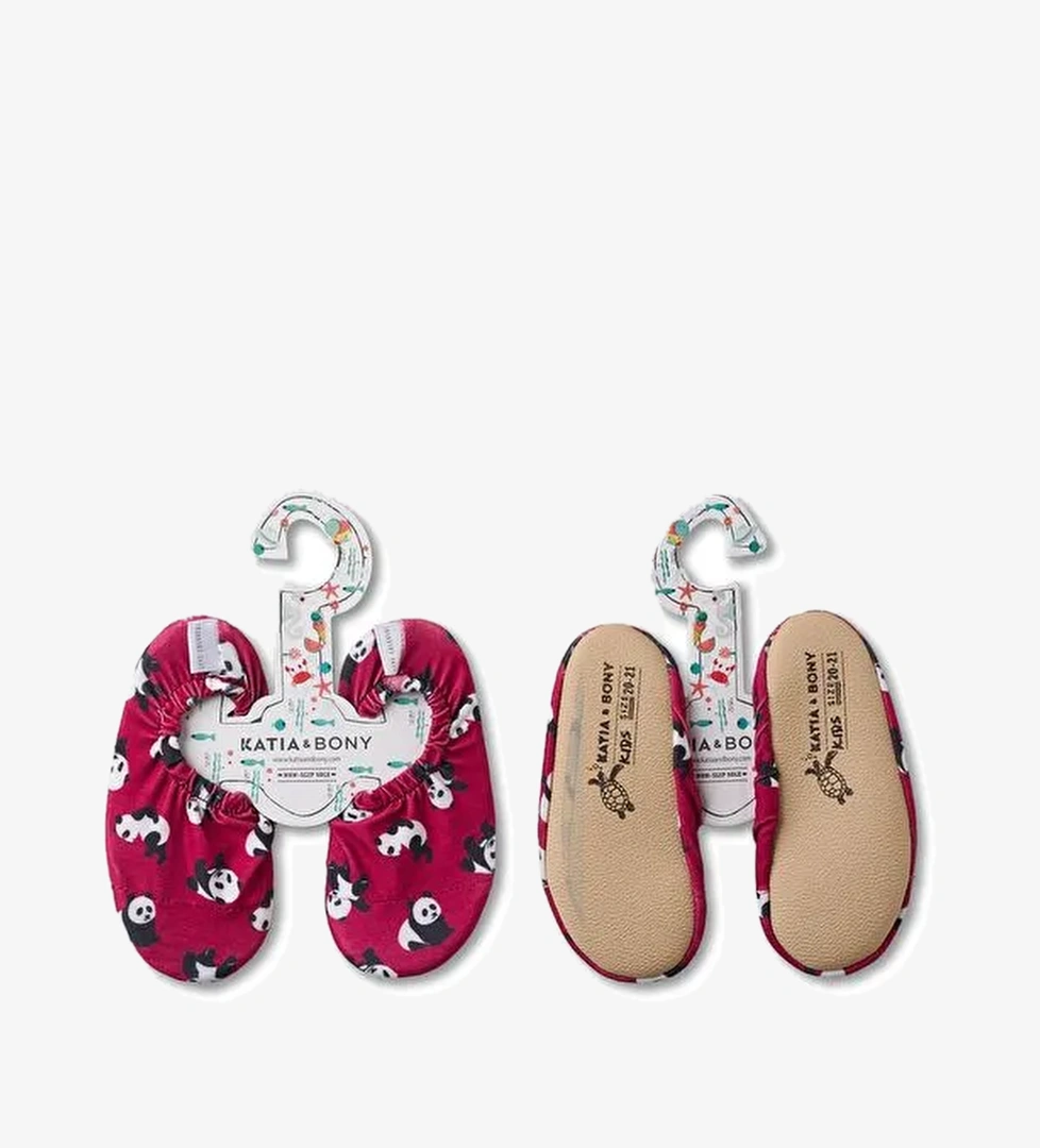 Çocuk Bordo Renkli Panda Desenli Deniz Ayakkabısı - Görsel 1