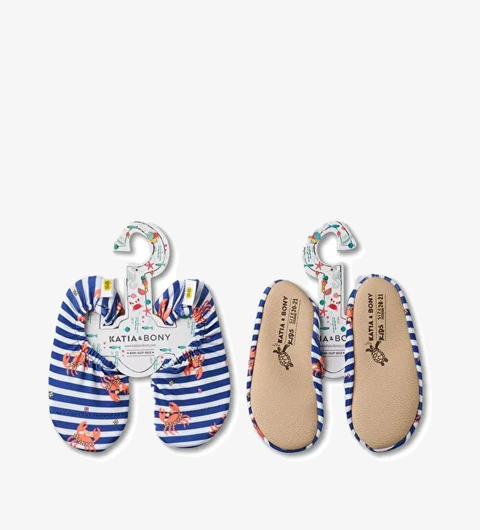 Çocuk Mavi Beyaz Çizgili Yengeç Desenli Deniz Ayakkabısı - Görsel 1