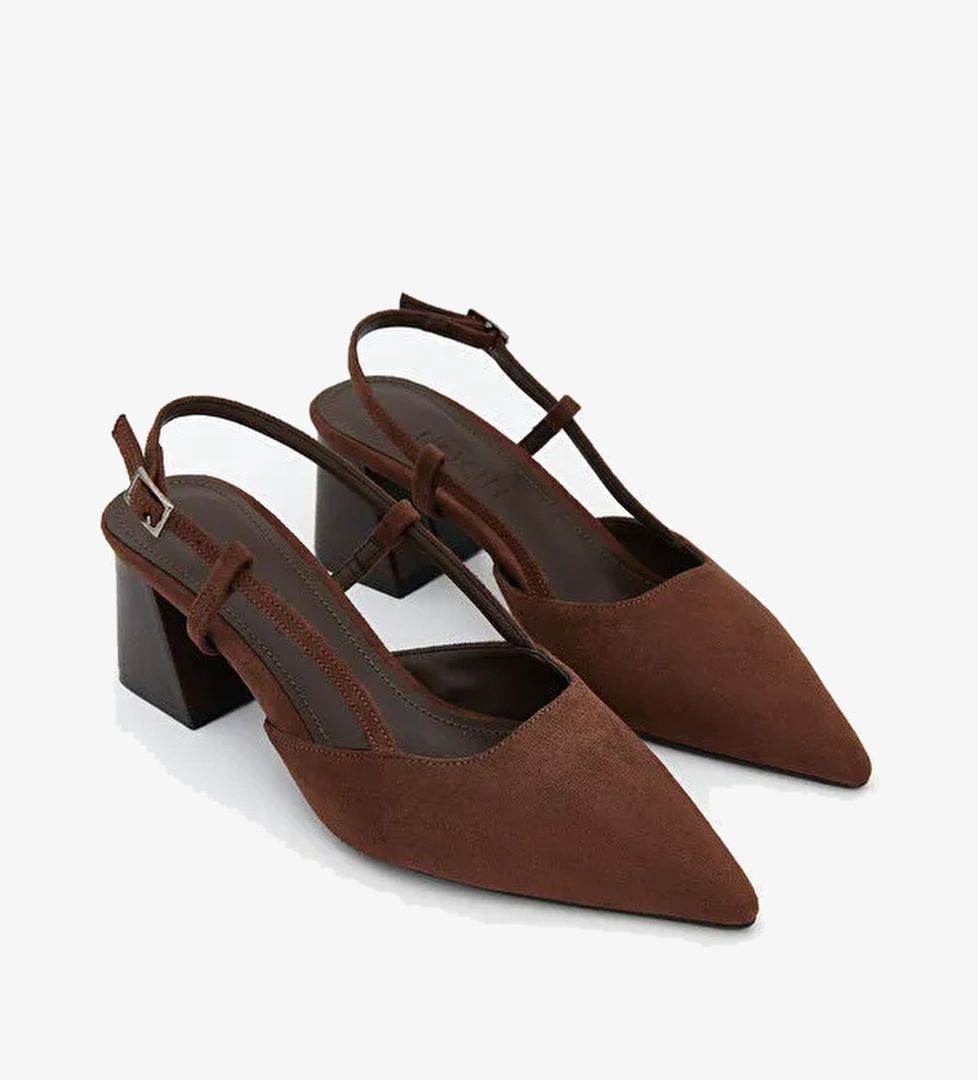 Süet Görünümlü Kadın Topuklu Ayakkabı - Görsel 1