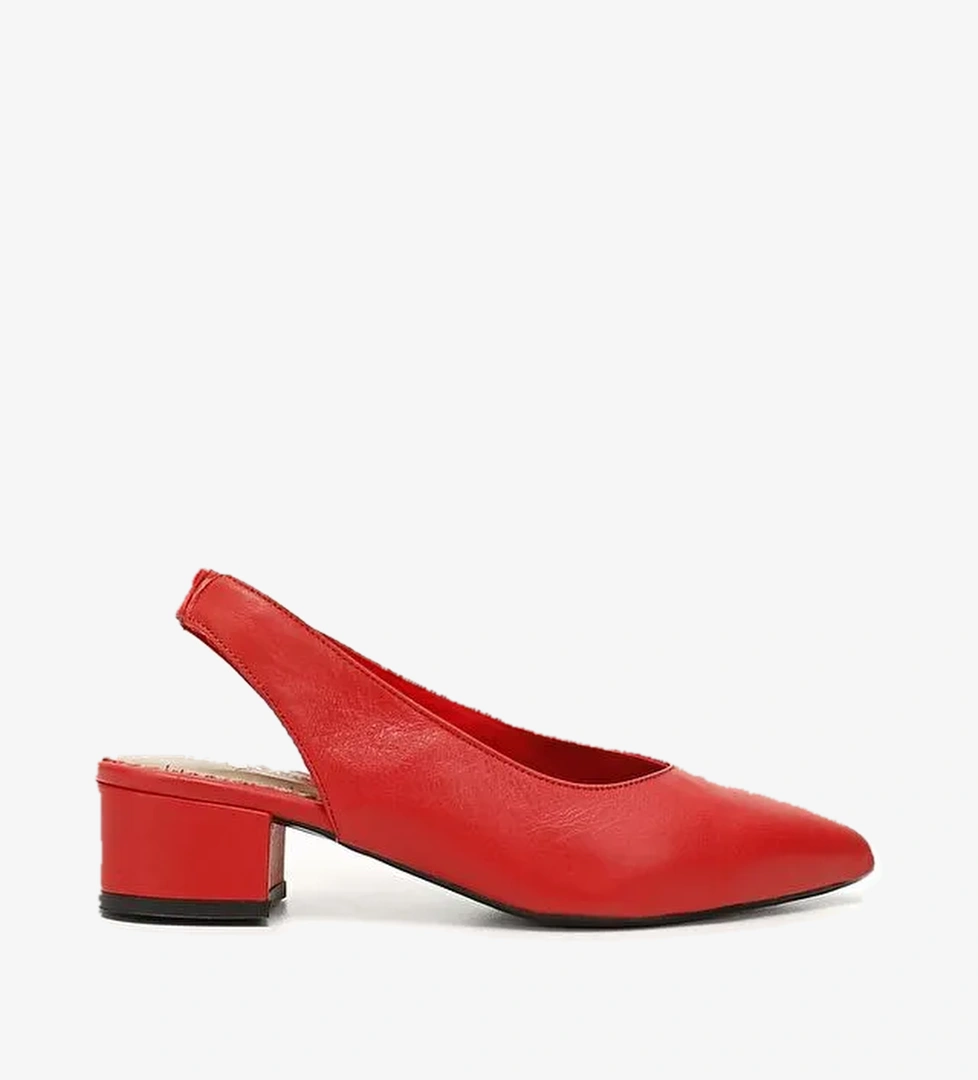 Kadın CANLI KIRMIZI Kalın Topuklu Arkası Açık Hakiki Deri Ayakkabı - Görsel 1