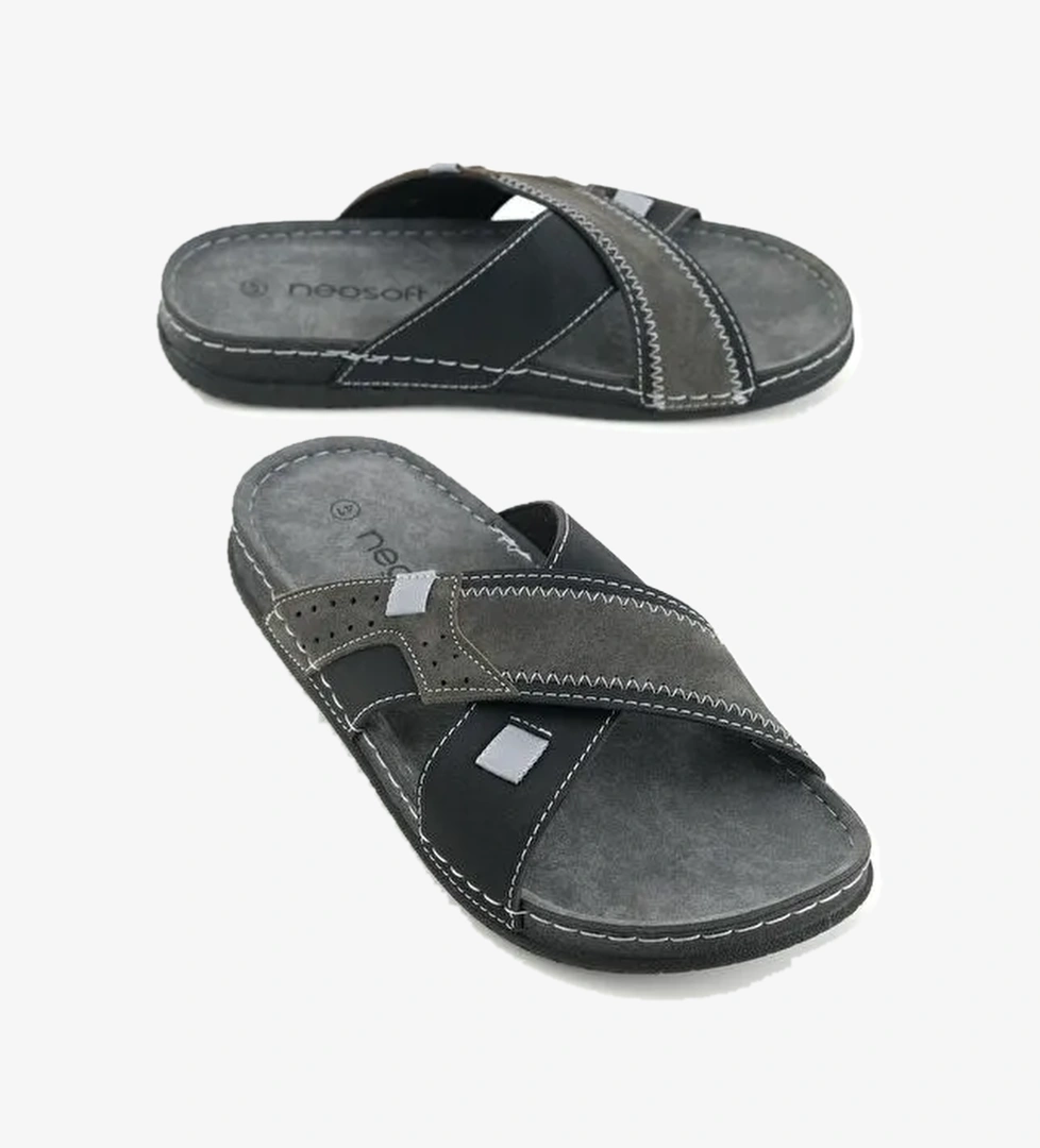 Yazlık Erkek Suni Deri Neosoft Rahat Taban Günlük Terlik - Görsel 1