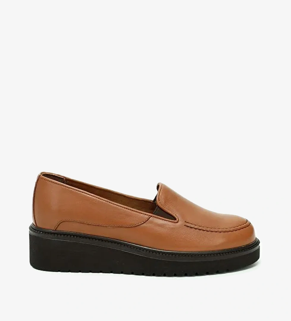 TABA Hakiki Deri Yuvarlak Burun Dolgu Taban Kadın Ayakkabı 24256 - Görsel 1