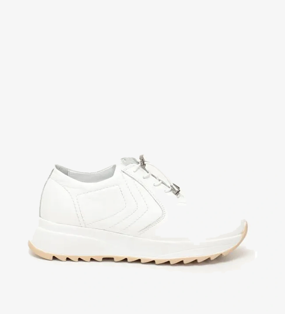 Gonderi(r) Beyaz Gonderi(r) Hakiki Deri Dolgu Taban Bağcıklı Kadın Sneaker