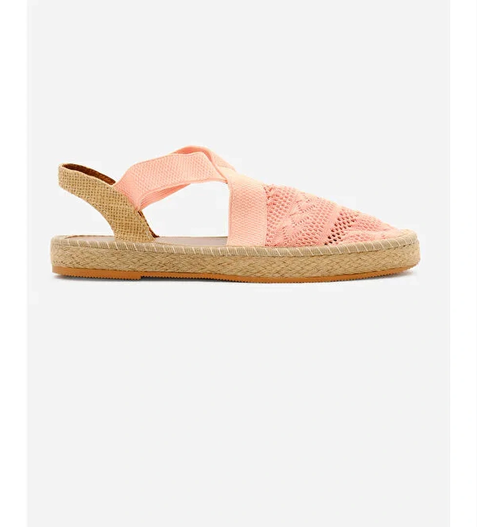 Kadın Pudra Önü Kapalı Çapraz Şeritli Hasır Hasır Triko Sandalet - Görsel 1